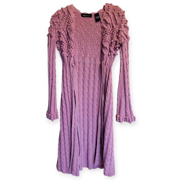 Y2K Lavender Rib-Tied Long Bobble Cardigan Vintage Fairycore XS Soft Girl - Picture 3 of 11